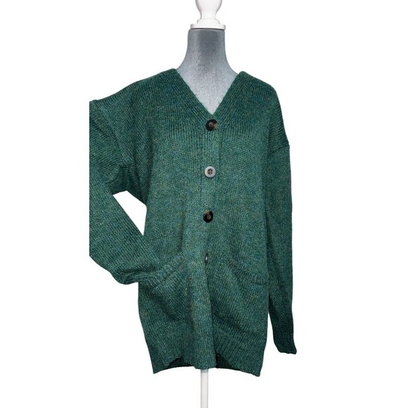 ANA New Approach Cardigan Women ST Green V-Neck Button Knit Long Sleeve Pockets - Picture 3 of 5